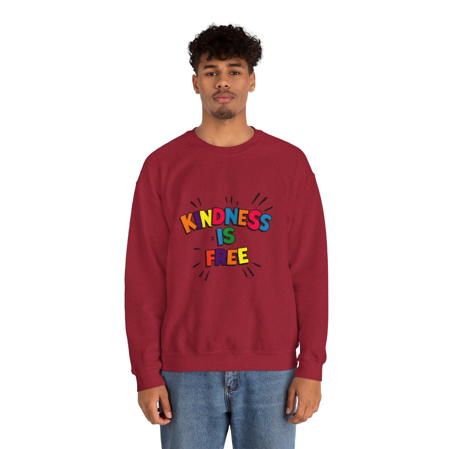 Colorful Kindness is Free Sweatshirt, Unisex Crewneck, Cozy Casual Wear, Gift for Friends, Positive Message Apparel