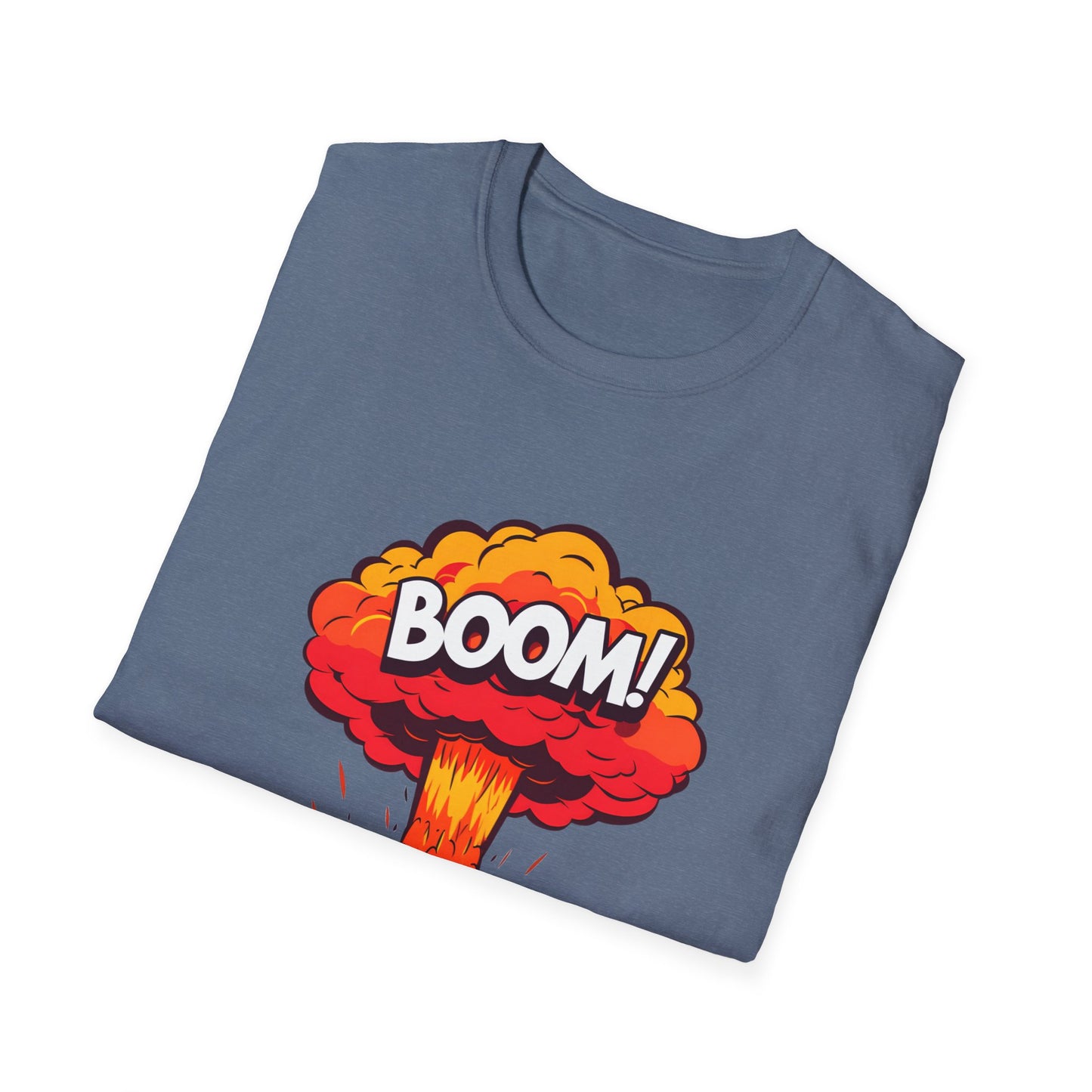 Boom Graphic Tee, Unisex Softstyle Shirt, Funny Casual Top, Gift for Him/Her, Retro Explosion Design