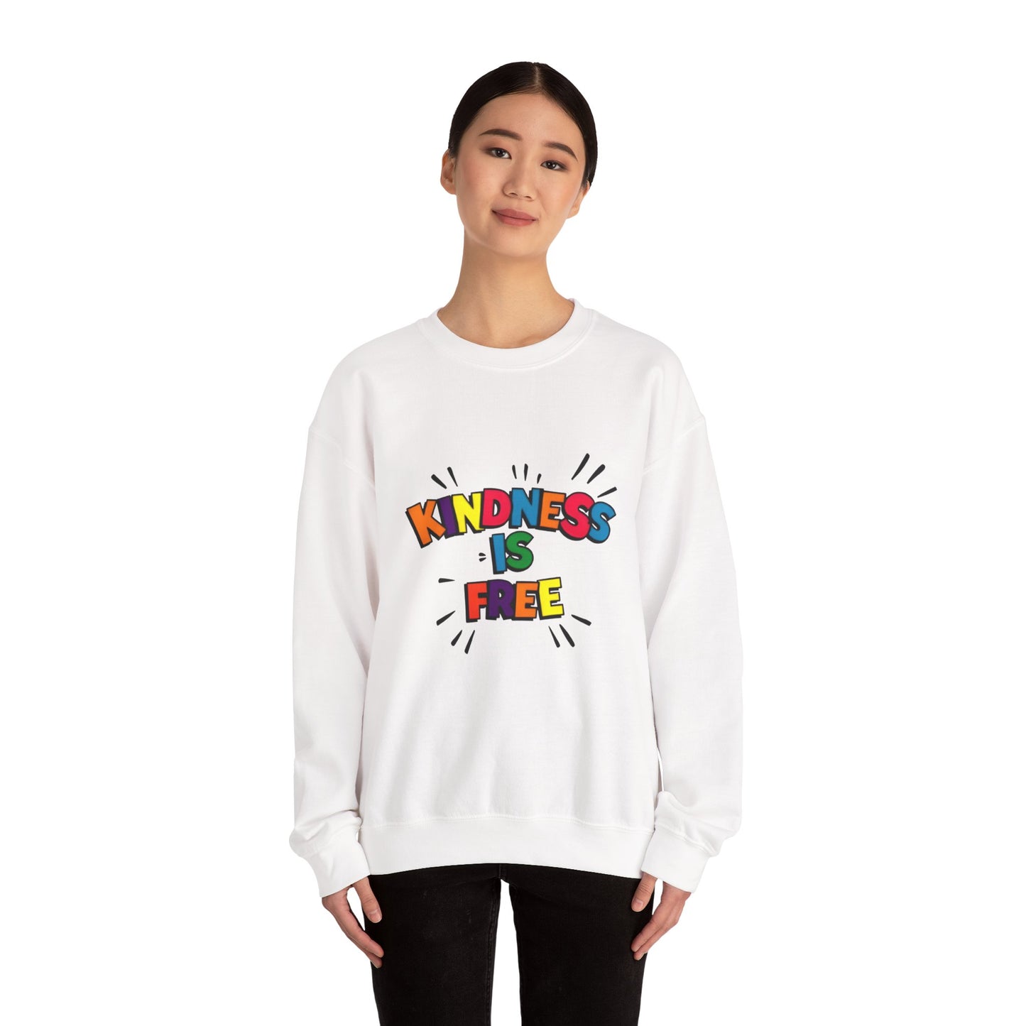 Colorful Kindness is Free Sweatshirt, Unisex Crewneck, Cozy Casual Wear, Gift for Friends, Positive Message Apparel