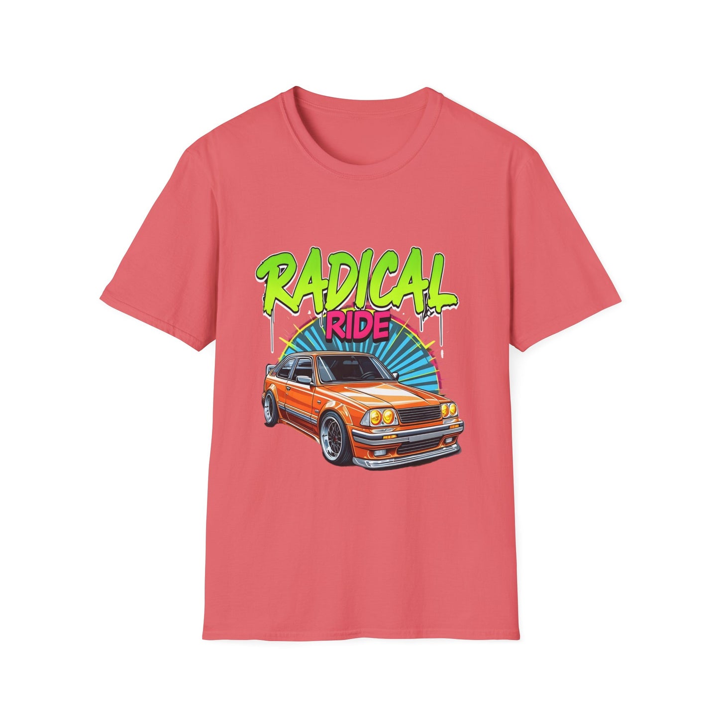 Retro Car T-Shirt, Unisex Softstyle Tee, Radical Ride Graphic Tee, Vintage Auto Apparel, Gift for Car Enthusiasts