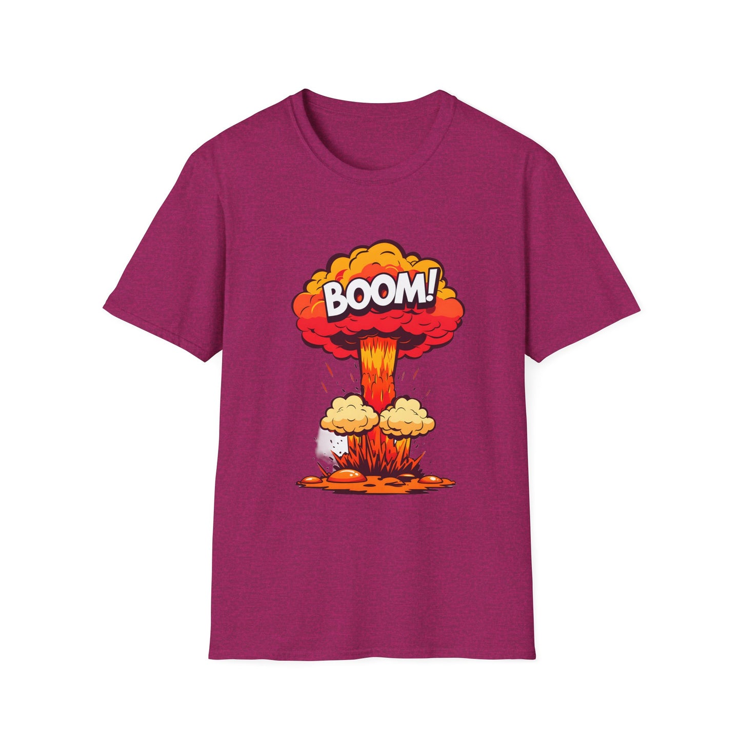 Boom Graphic Tee, Unisex Softstyle Shirt, Funny Casual Top, Gift for Him/Her, Retro Explosion Design