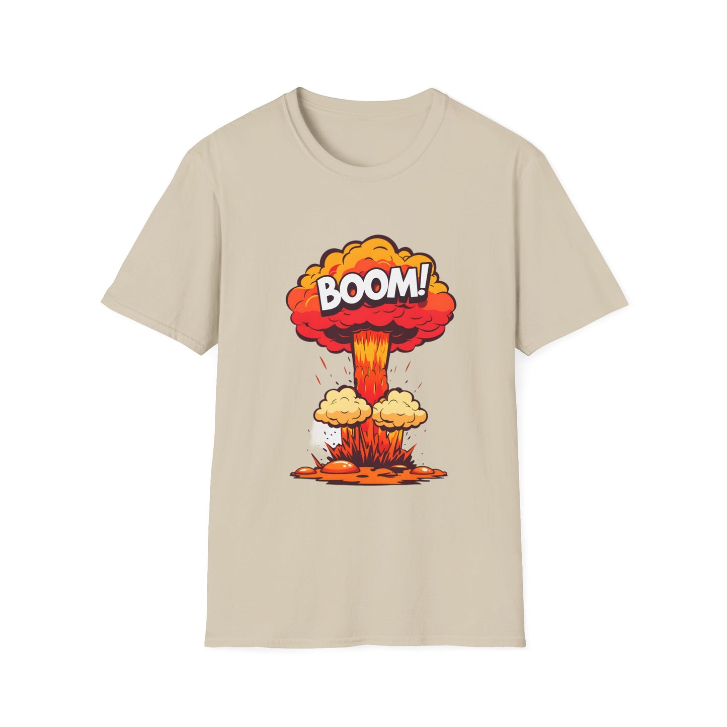 Boom Graphic Tee, Unisex Softstyle Shirt, Funny Casual Top, Gift for Him/Her, Retro Explosion Design
