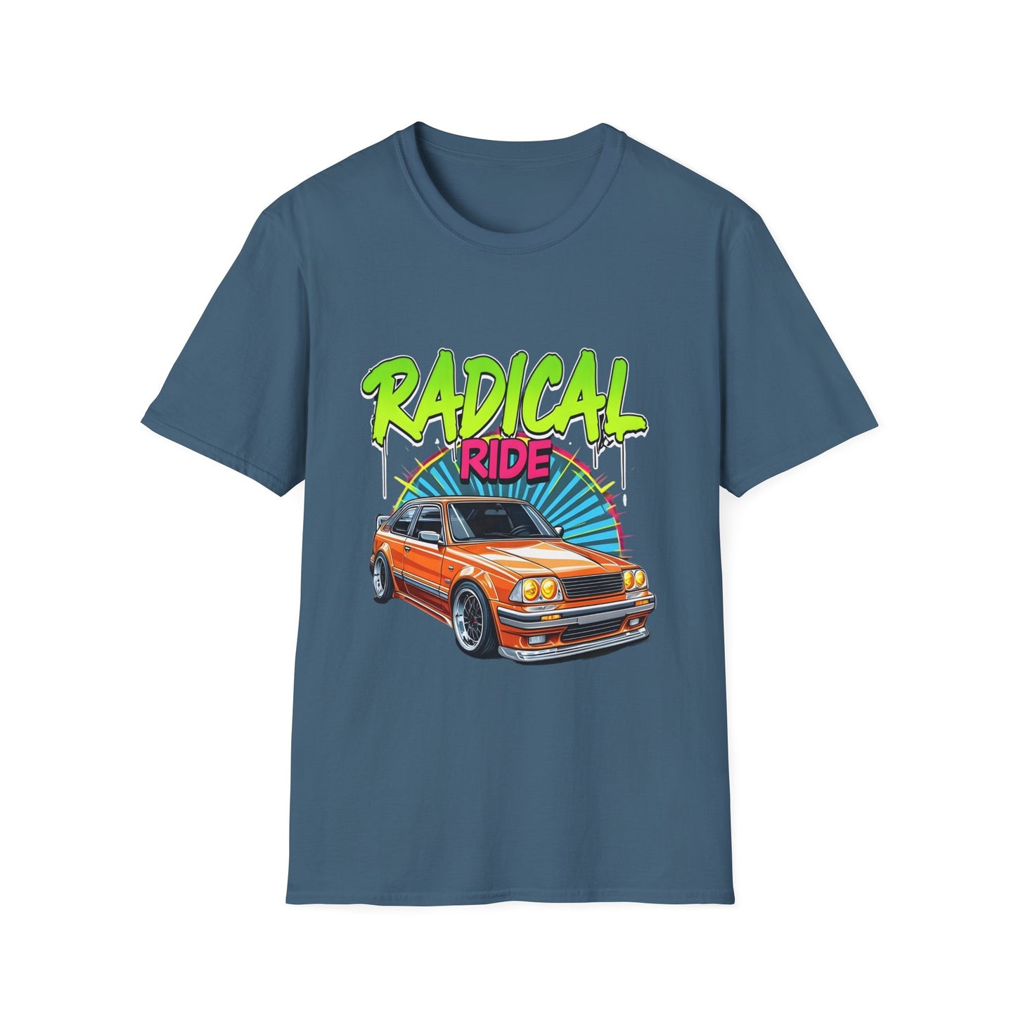 Retro Car T-Shirt, Unisex Softstyle Tee, Radical Ride Graphic Tee, Vintage Auto Apparel, Gift for Car Enthusiasts
