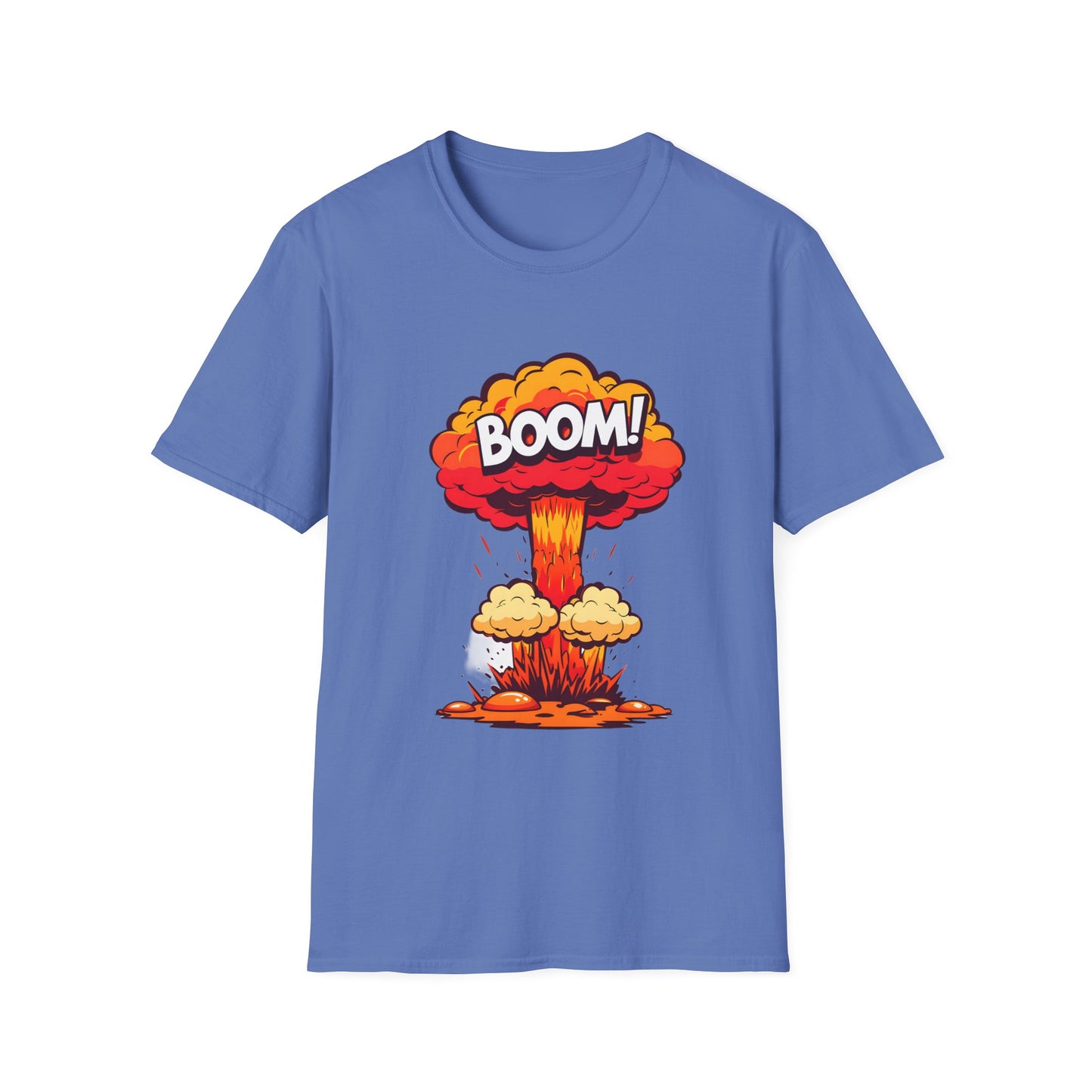 Boom Graphic Tee, Unisex Softstyle Shirt, Funny Casual Top, Gift for Him/Her, Retro Explosion Design