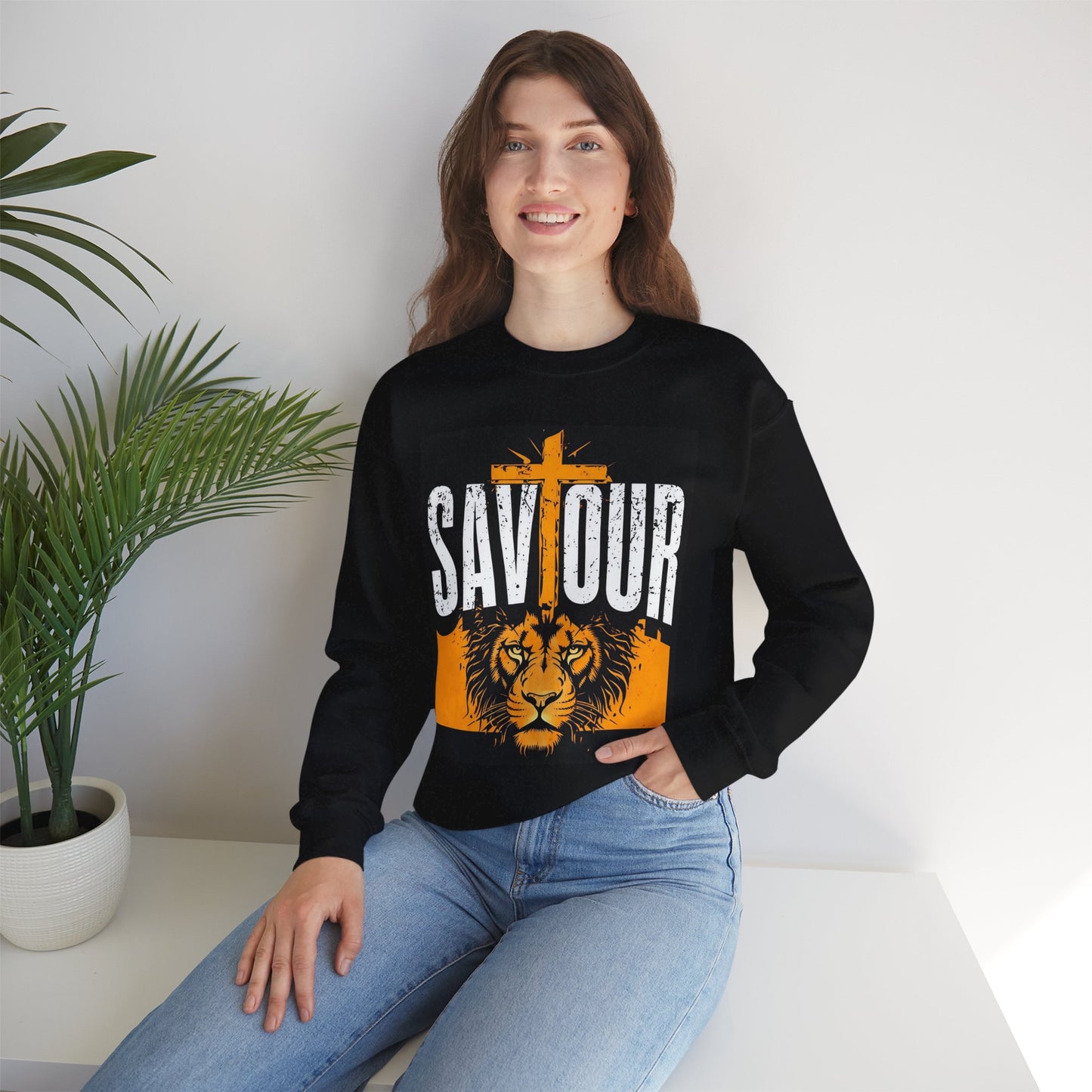 Saviour Lion Crewneck Sweatshirt, Christian Sweatshirt, Cozy Religious Apparel, Faith-Based Gift, Unique Christian Gift Ideas