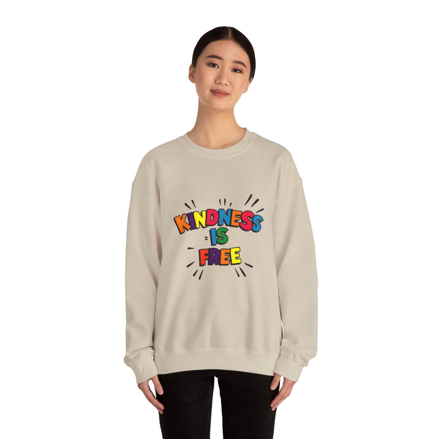 Colorful Kindness is Free Sweatshirt, Unisex Crewneck, Cozy Casual Wear, Gift for Friends, Positive Message Apparel