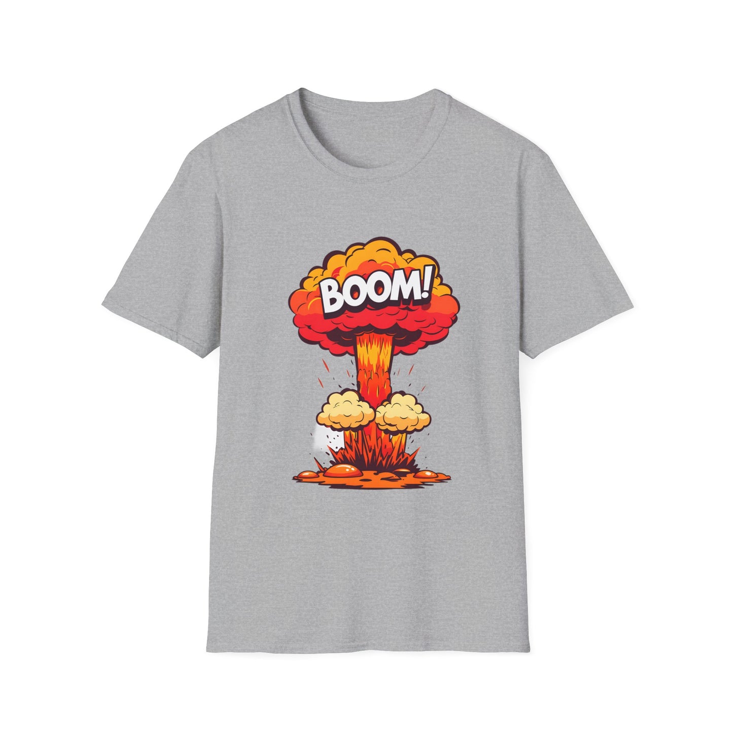 Boom Graphic Tee, Unisex Softstyle Shirt, Funny Casual Top, Gift for Him/Her, Retro Explosion Design