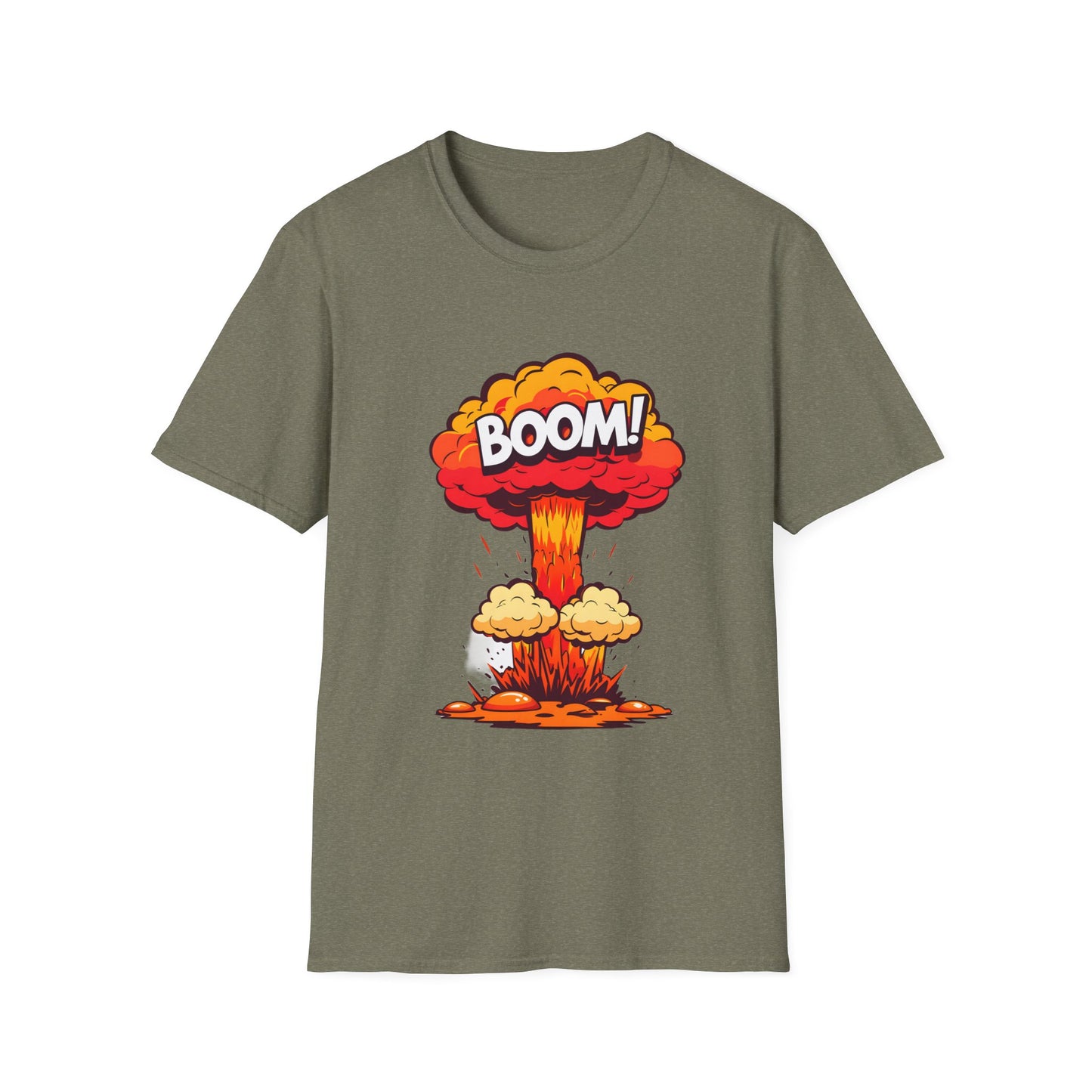 Boom Graphic Tee, Unisex Softstyle Shirt, Funny Casual Top, Gift for Him/Her, Retro Explosion Design