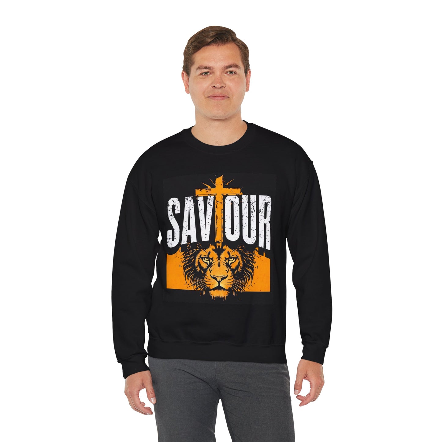 Saviour Lion Crewneck Sweatshirt, Christian Sweatshirt, Cozy Religious Apparel, Faith-Based Gift, Unique Christian Gift Ideas