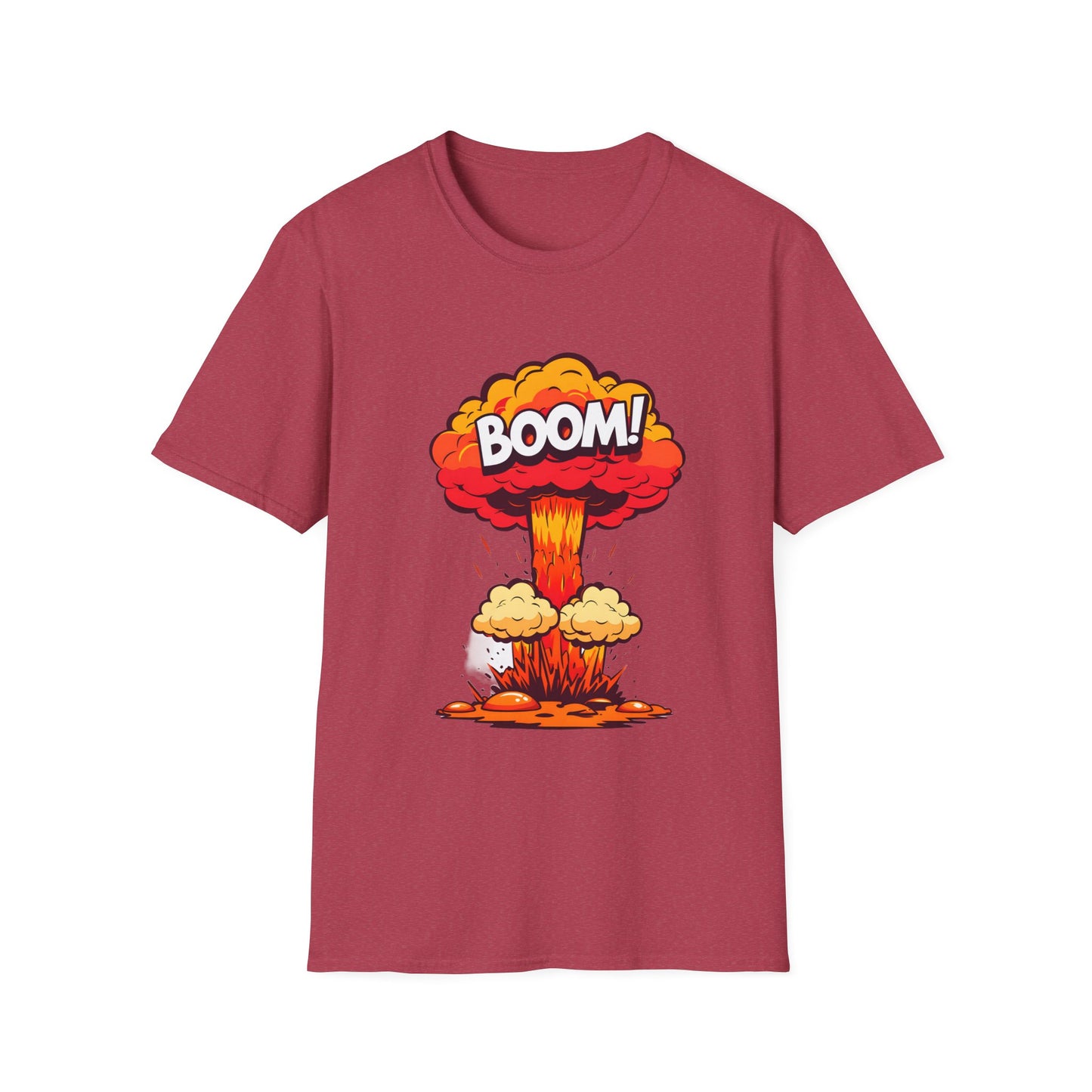 Boom Graphic Tee, Unisex Softstyle Shirt, Funny Casual Top, Gift for Him/Her, Retro Explosion Design