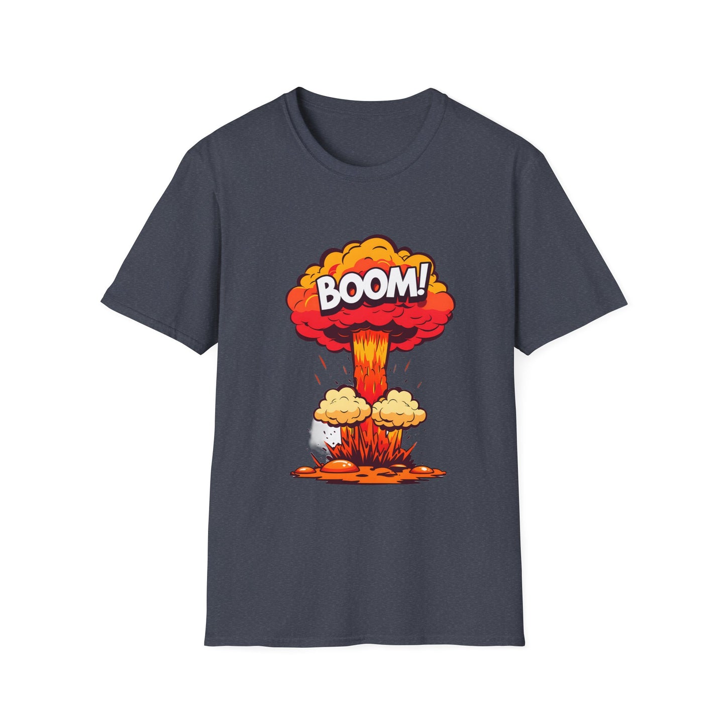 Boom Graphic Tee, Unisex Softstyle Shirt, Funny Casual Top, Gift for Him/Her, Retro Explosion Design