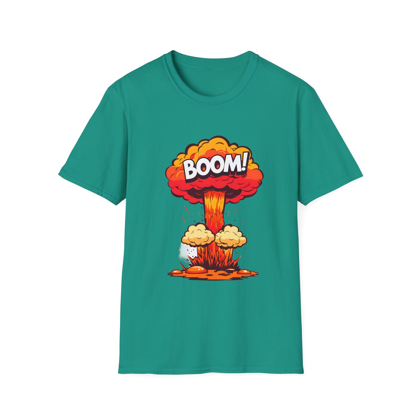 Boom Graphic Tee, Unisex Softstyle Shirt, Funny Casual Top, Gift for Him/Her, Retro Explosion Design
