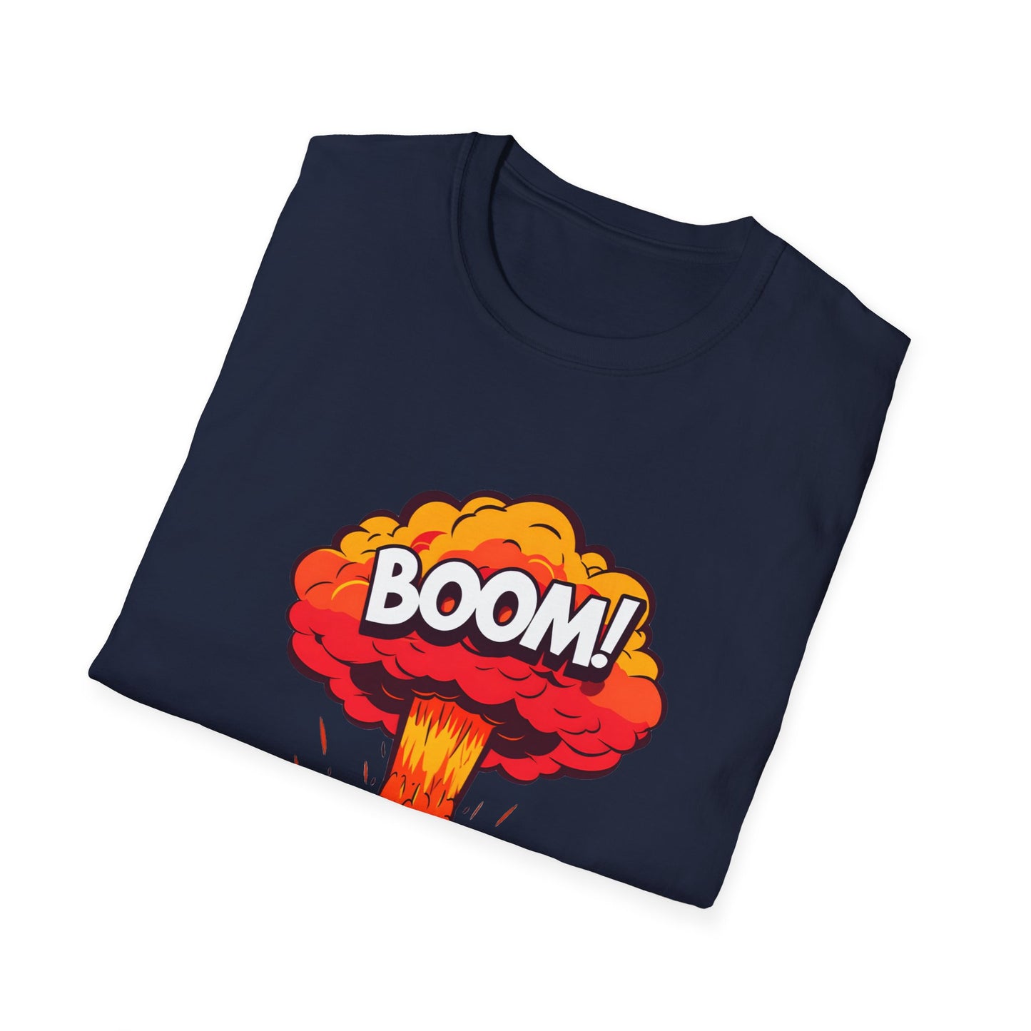 Boom Graphic Tee, Unisex Softstyle Shirt, Funny Casual Top, Gift for Him/Her, Retro Explosion Design