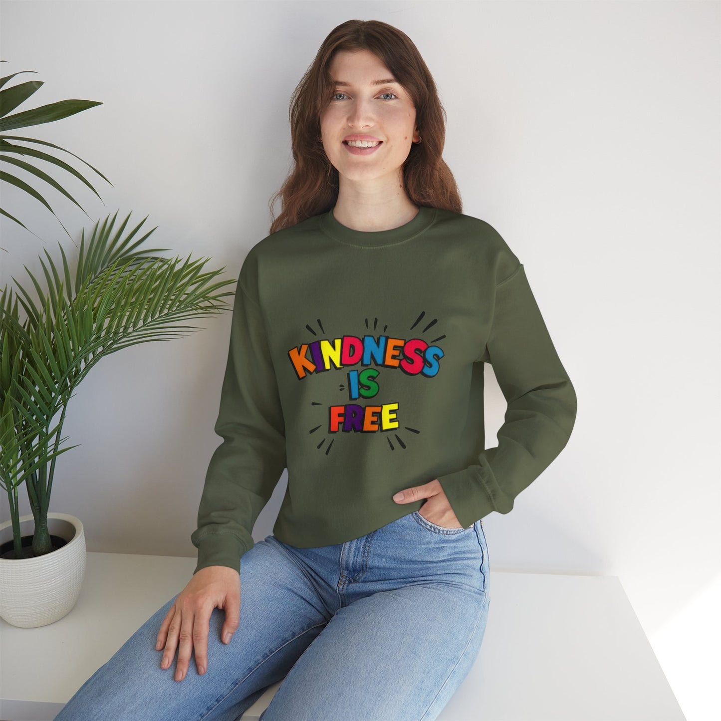 Colorful Kindness is Free Sweatshirt, Unisex Crewneck, Cozy Casual Wear, Gift for Friends, Positive Message Apparel