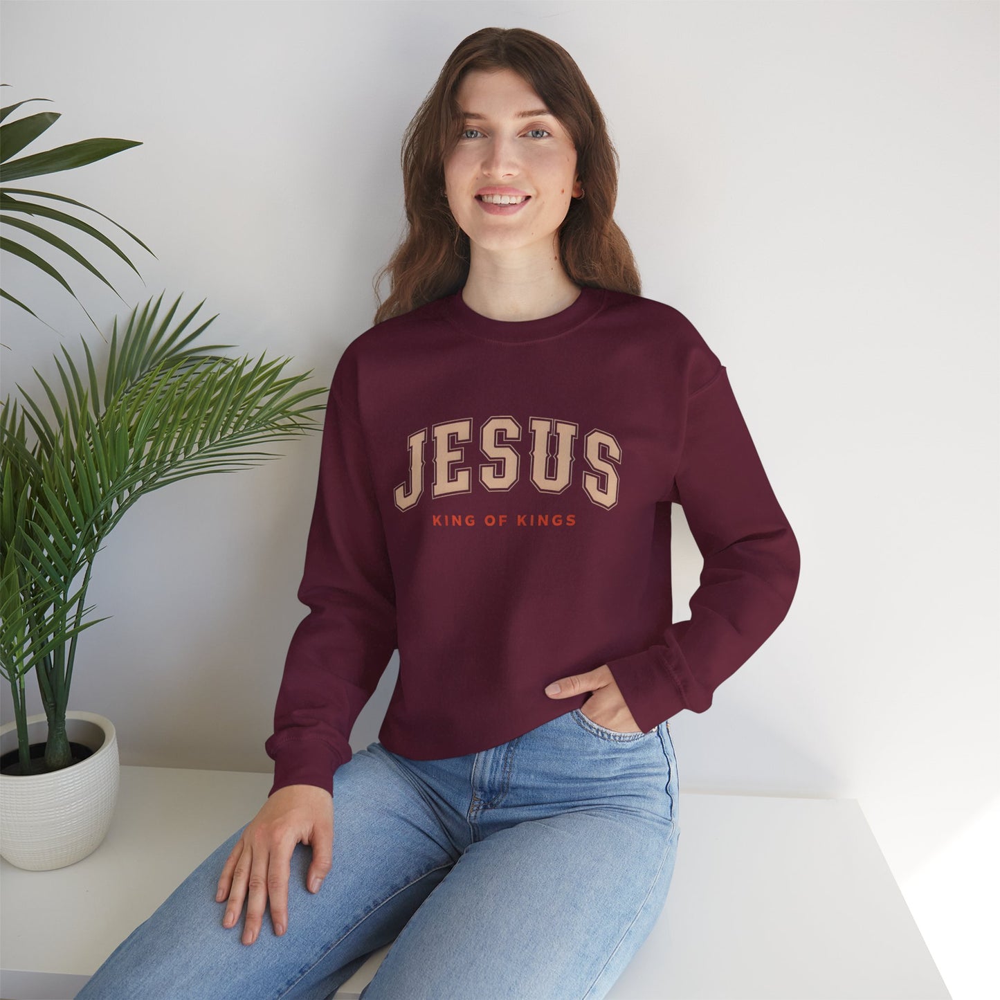 Jesus Crewneck Sweatshirt, Religious Apparel, Christian Gift, Cozy Unisex Sweatshirt, Faith-Based Wardrobe, King of Kings Fashion