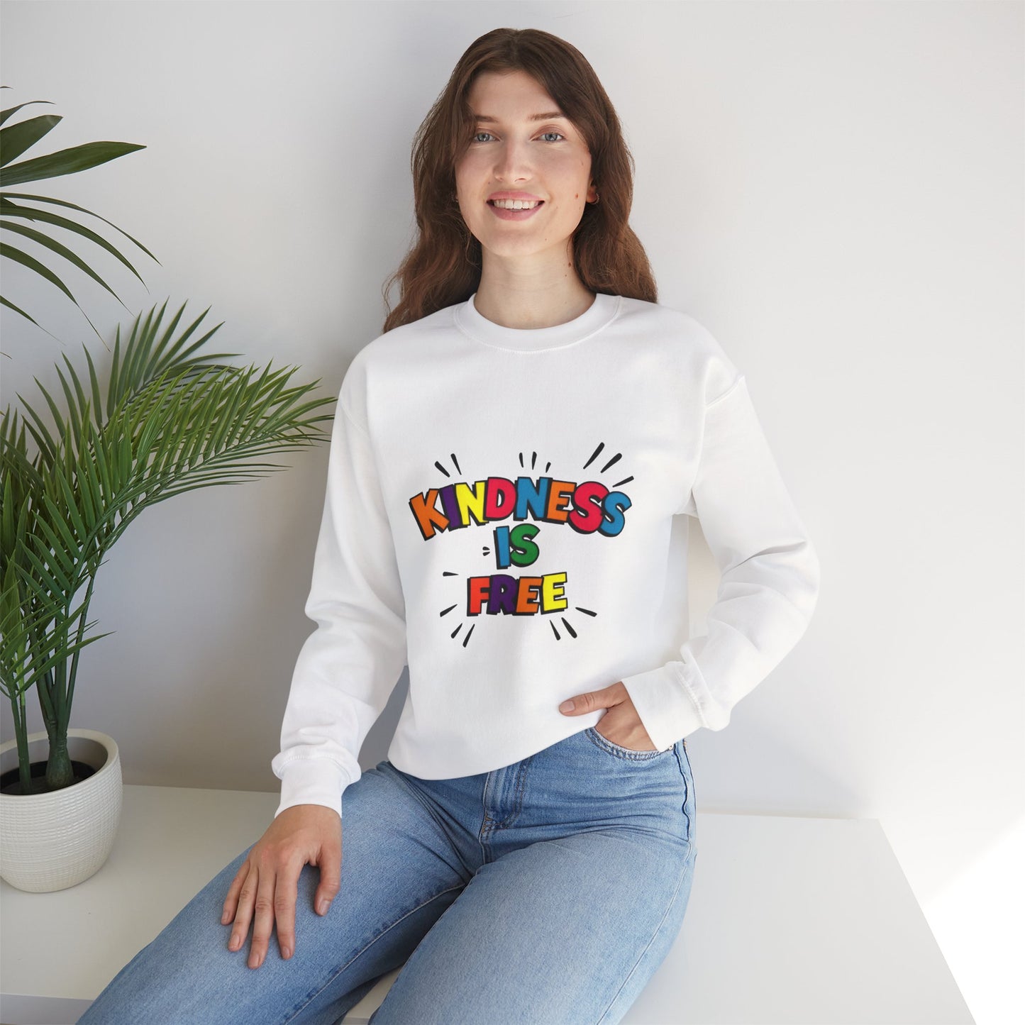 Colorful Kindness is Free Sweatshirt, Unisex Crewneck, Cozy Casual Wear, Gift for Friends, Positive Message Apparel