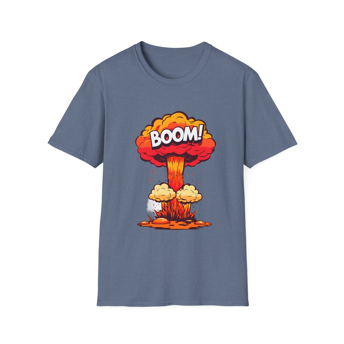 Boom Graphic Tee, Unisex Softstyle Shirt, Funny Casual Top, Gift for Him/Her, Retro Explosion Design