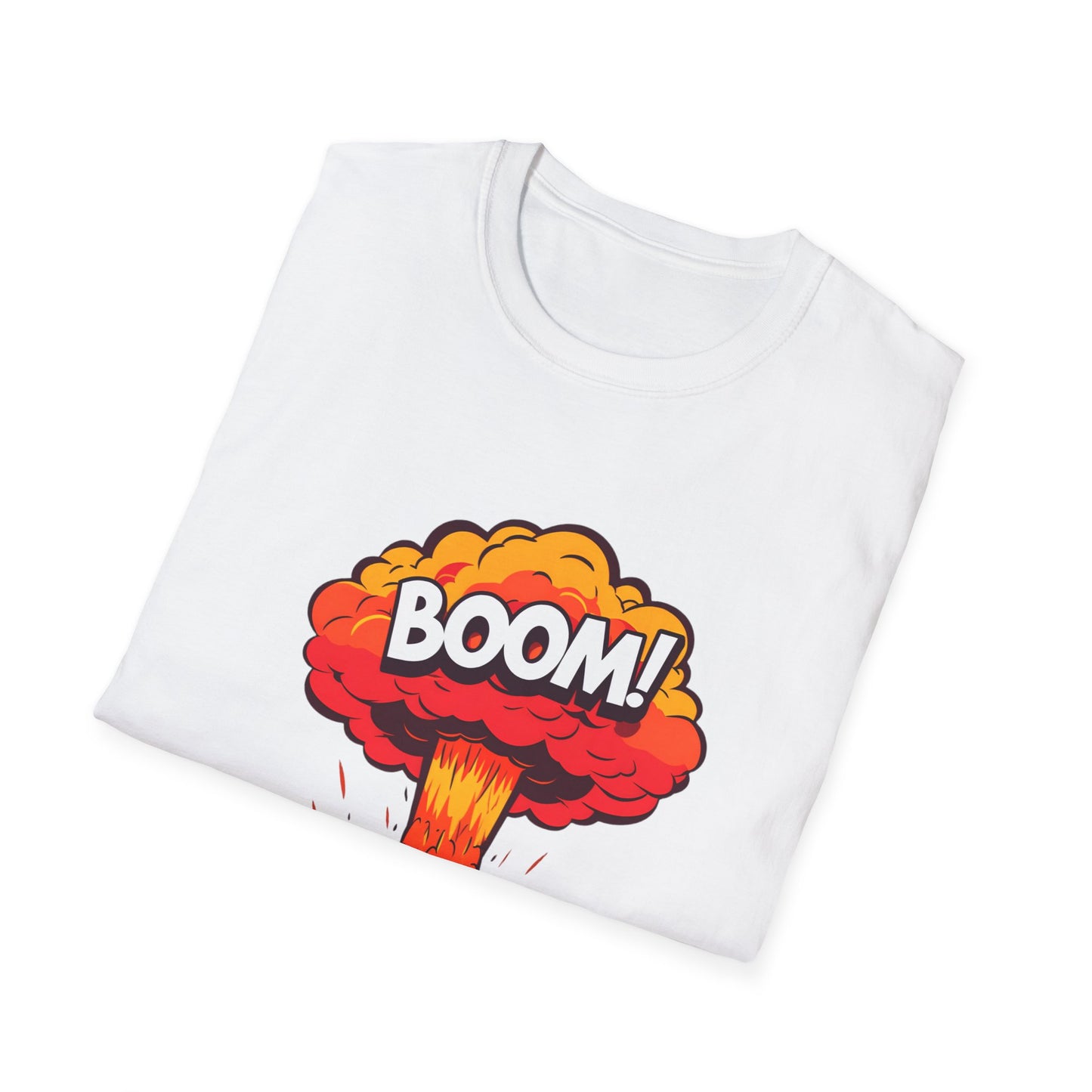 Boom Graphic Tee, Unisex Softstyle Shirt, Funny Casual Top, Gift for Him/Her, Retro Explosion Design
