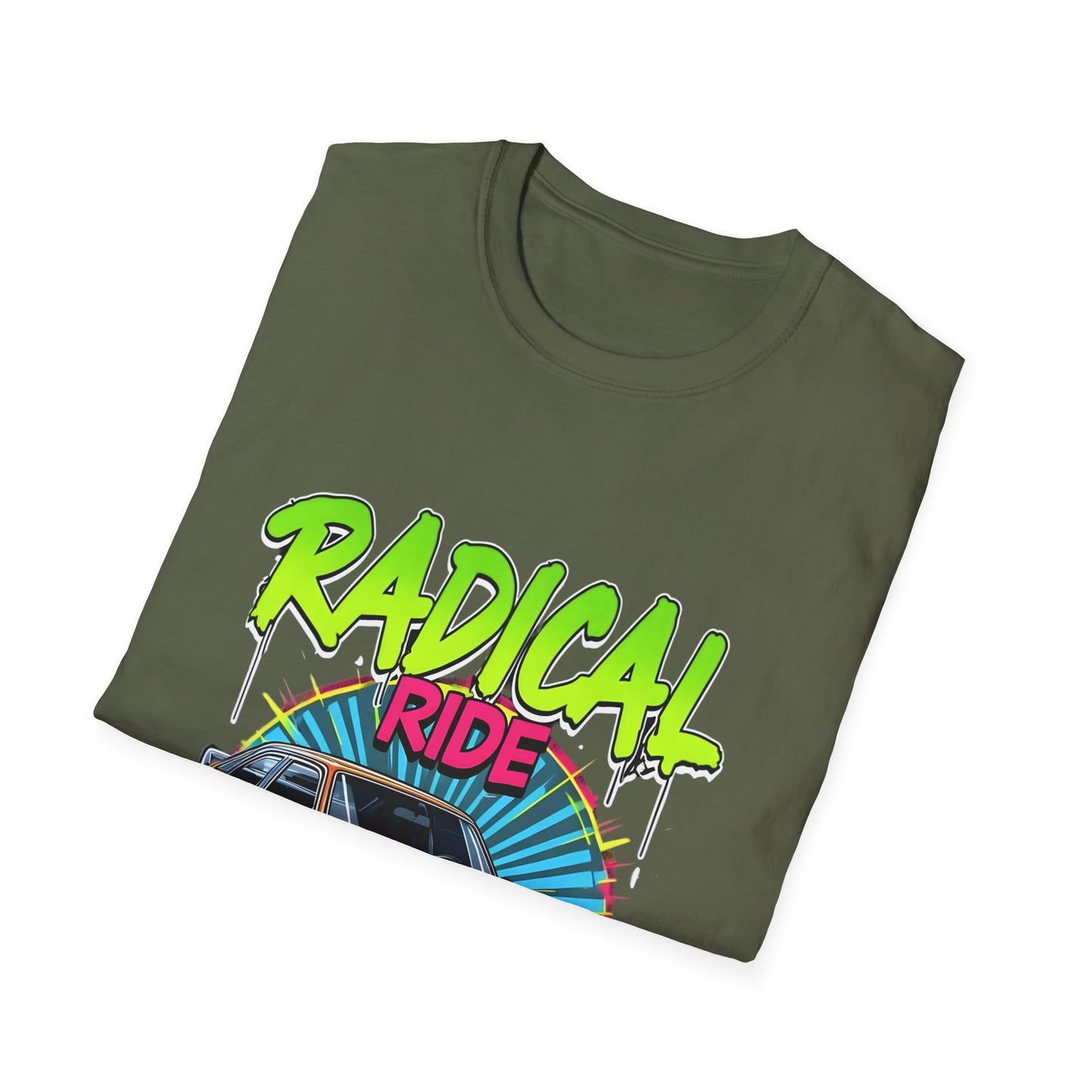 Retro Car T-Shirt, Unisex Softstyle Tee, Radical Ride Graphic Tee, Vintage Auto Apparel, Gift for Car Enthusiasts