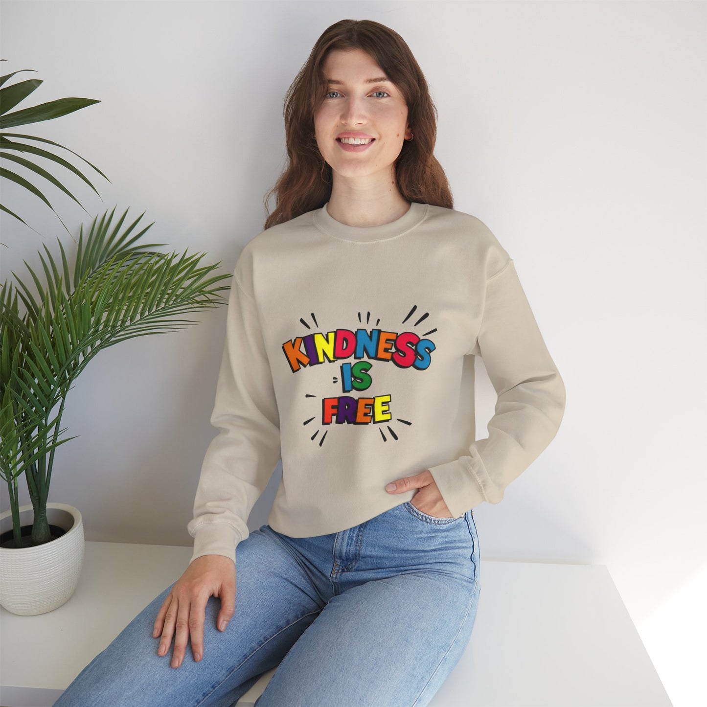 Colorful Kindness is Free Sweatshirt, Unisex Crewneck, Cozy Casual Wear, Gift for Friends, Positive Message Apparel