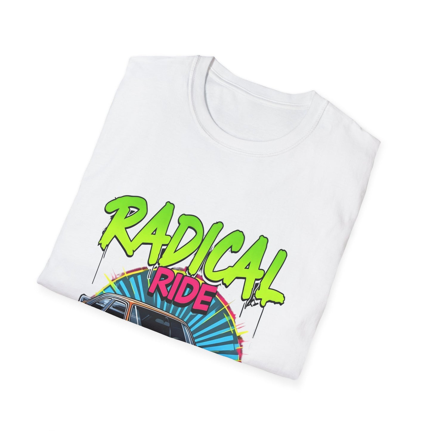 Retro Car T-Shirt, Unisex Softstyle Tee, Radical Ride Graphic Tee, Vintage Auto Apparel, Gift for Car Enthusiasts