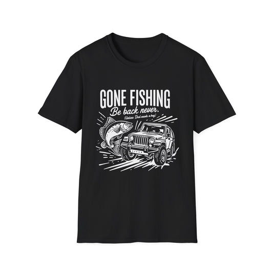 Gone Fishing Unisex Softstyle T-Shirt, Fun Fishing Tee, Outdoor Adventure Shirt, Gift for Fisherman, Casual Travel Wear