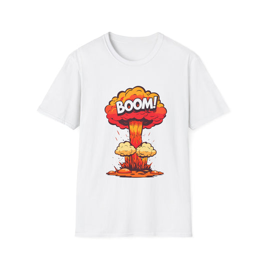 Boom Graphic Tee, Unisex Softstyle Shirt, Funny Casual Top, Gift for Him/Her, Retro Explosion Design