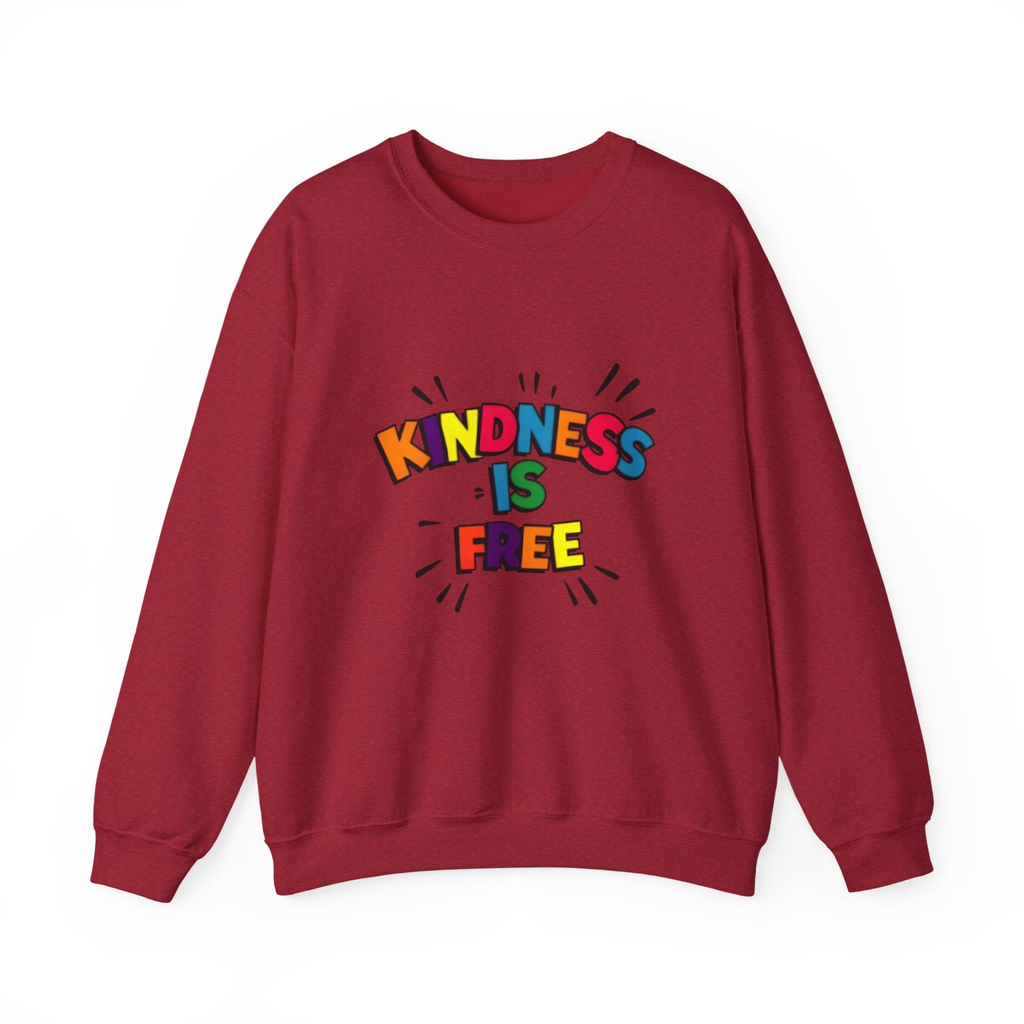 Colorful Kindness is Free Sweatshirt, Unisex Crewneck, Cozy Casual Wear, Gift for Friends, Positive Message Apparel