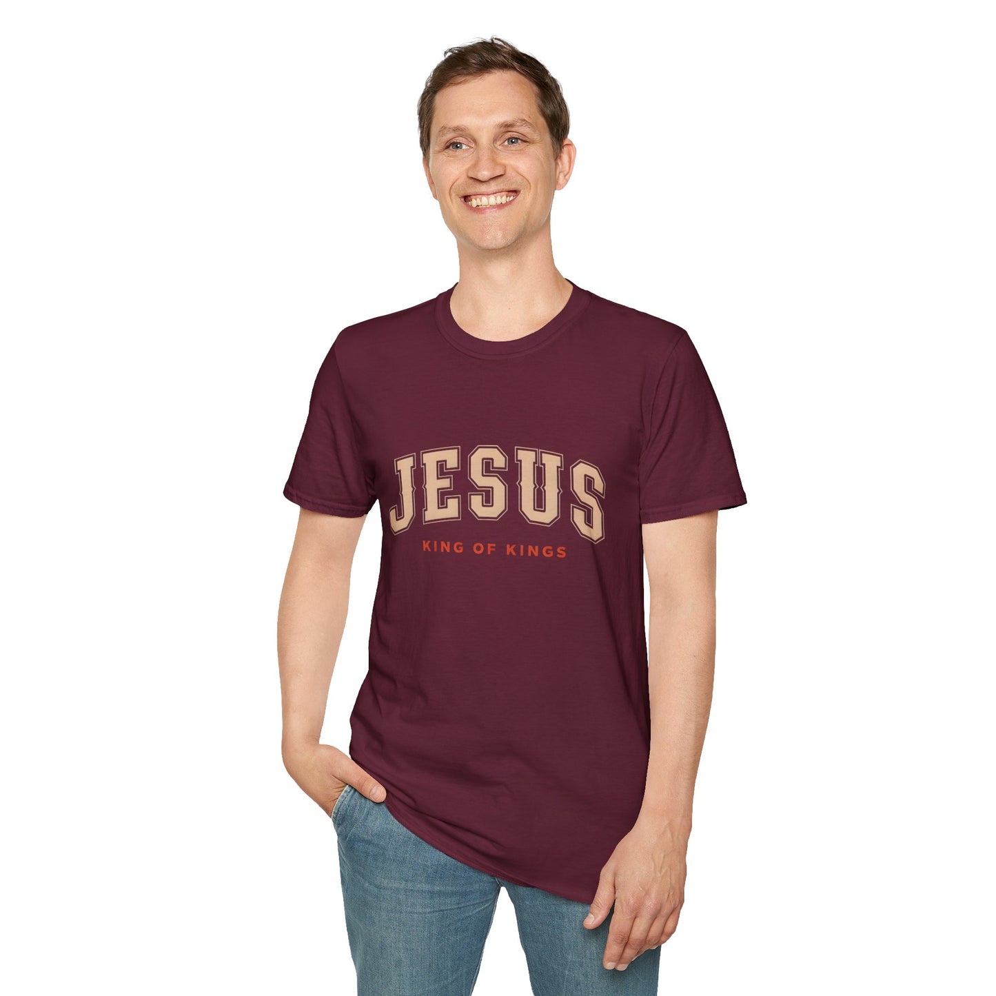 Faith-Inspired Unisex Softstyle T-Shirt - Jesus King of Kings, Christian Apparel, Gift for Believers, Biblical T-Shirt, Religious Fashion