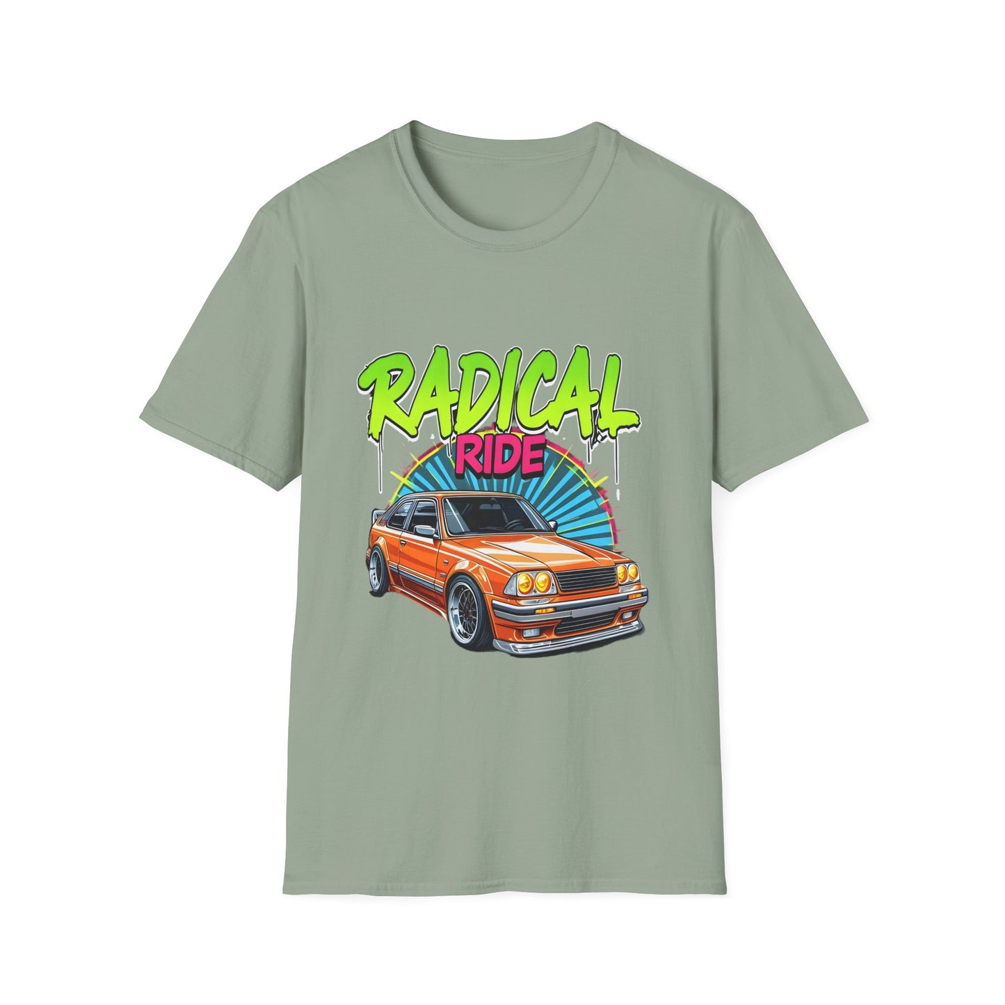 Retro Car T-Shirt, Unisex Softstyle Tee, Radical Ride Graphic Tee, Vintage Auto Apparel, Gift for Car Enthusiasts