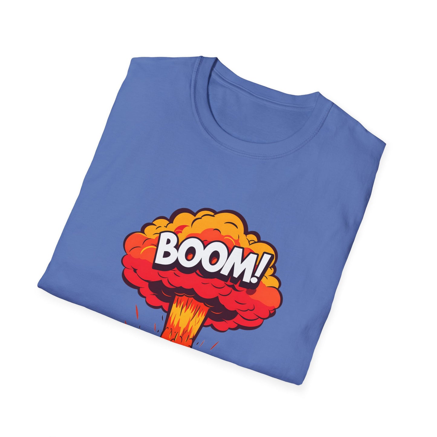 Boom Graphic Tee, Unisex Softstyle Shirt, Funny Casual Top, Gift for Him/Her, Retro Explosion Design