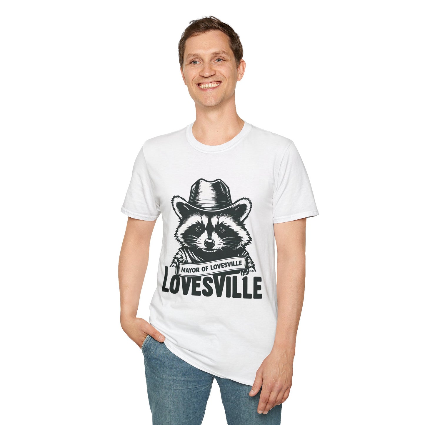 Raccoon Mayor T-Shirt, Funny Animal Tee, Gifts for Animal Lovers, Casual Wear, Unisex Softstyle Shirt