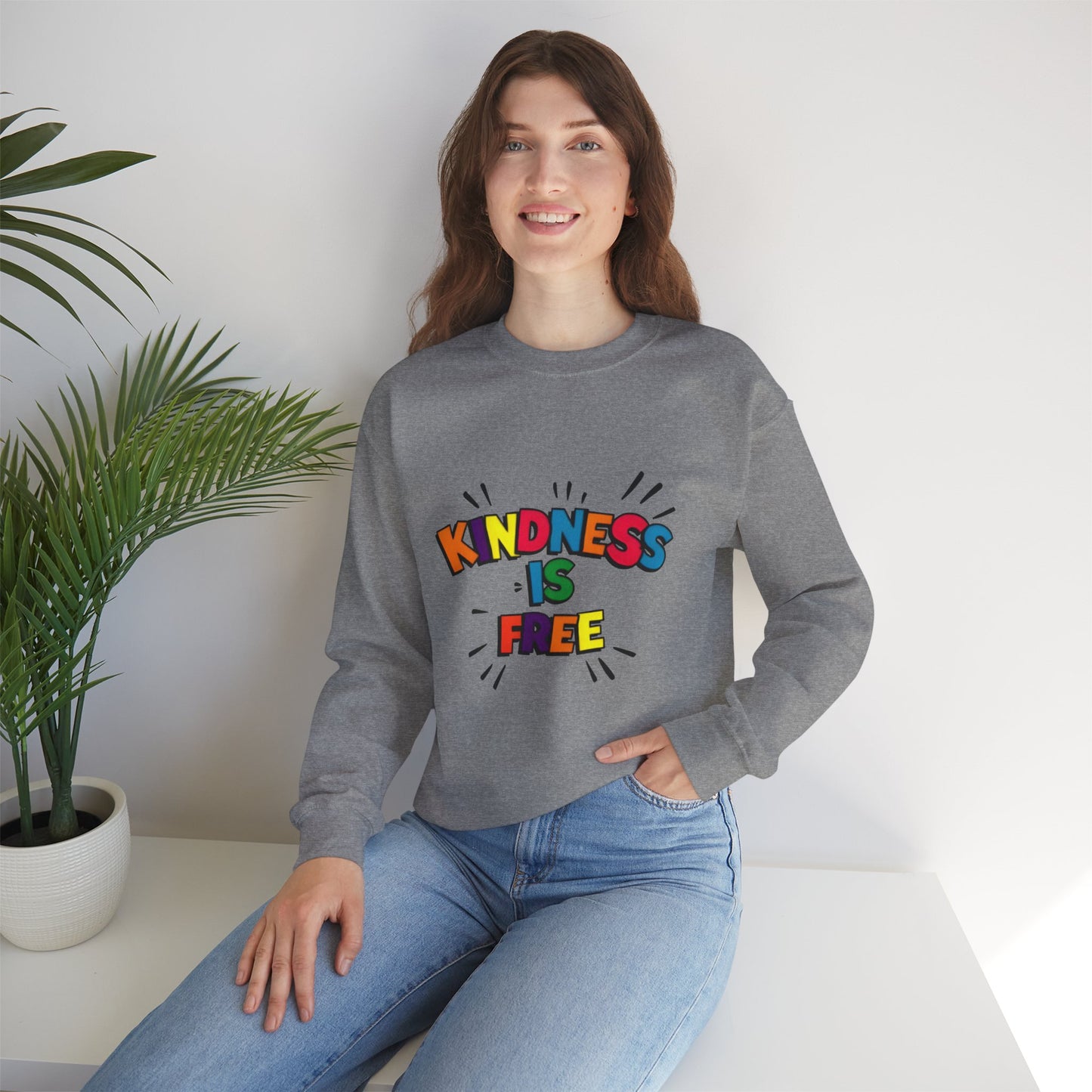 Colorful Kindness is Free Sweatshirt, Unisex Crewneck, Cozy Casual Wear, Gift for Friends, Positive Message Apparel