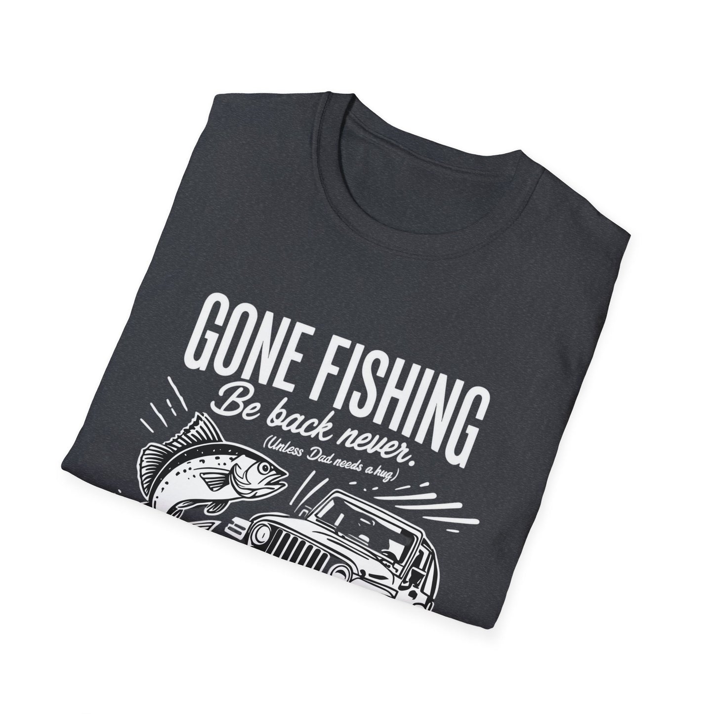 Gone Fishing Unisex Softstyle T-Shirt, Fun Fishing Tee, Outdoor Adventure Shirt, Gift for Fisherman, Casual Travel Wear