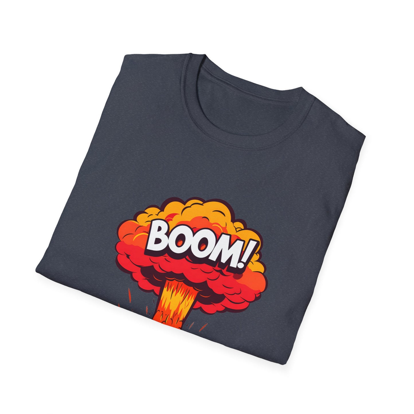 Boom Graphic Tee, Unisex Softstyle Shirt, Funny Casual Top, Gift for Him/Her, Retro Explosion Design