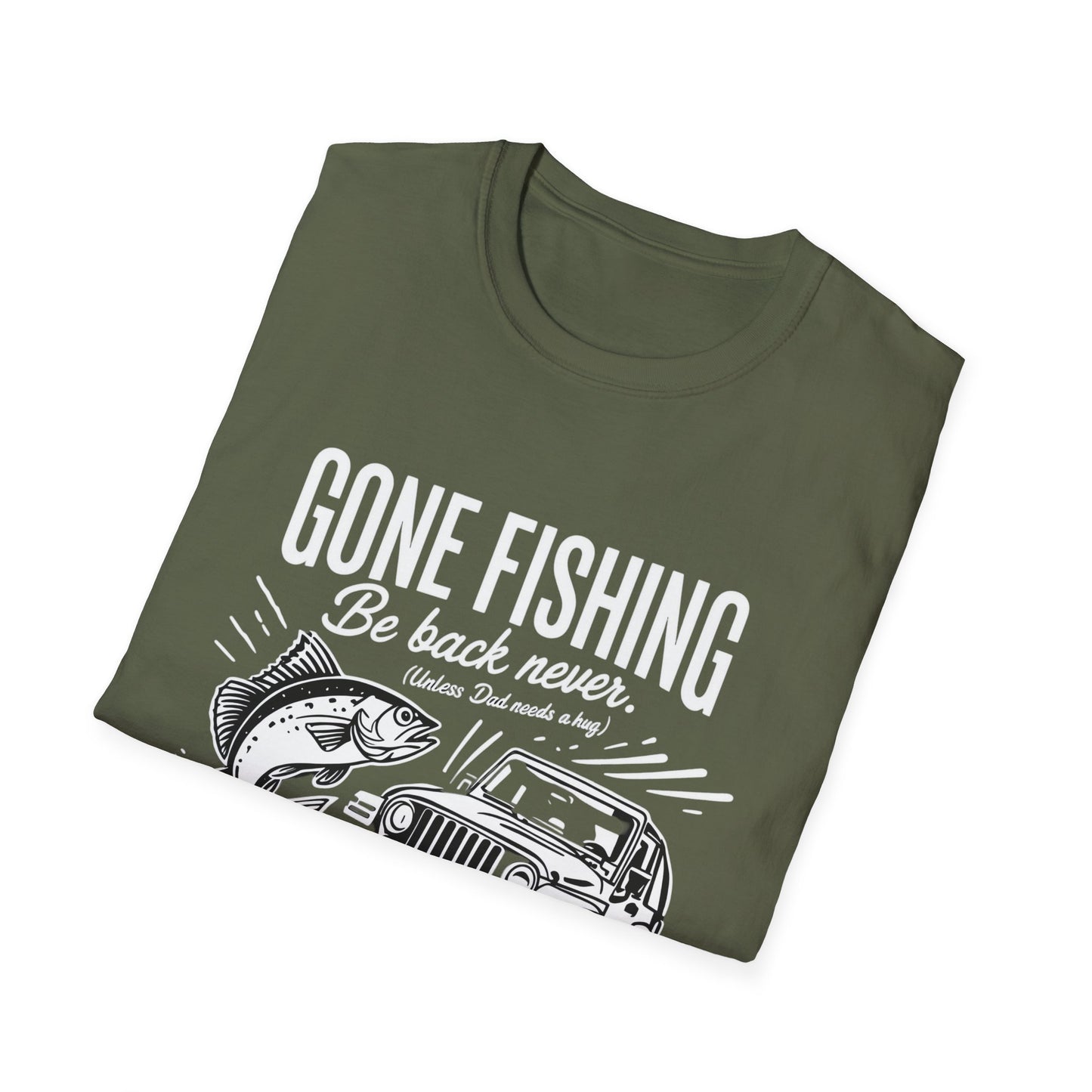 Gone Fishing Unisex Softstyle T-Shirt, Fun Fishing Tee, Outdoor Adventure Shirt, Gift for Fisherman, Casual Travel Wear