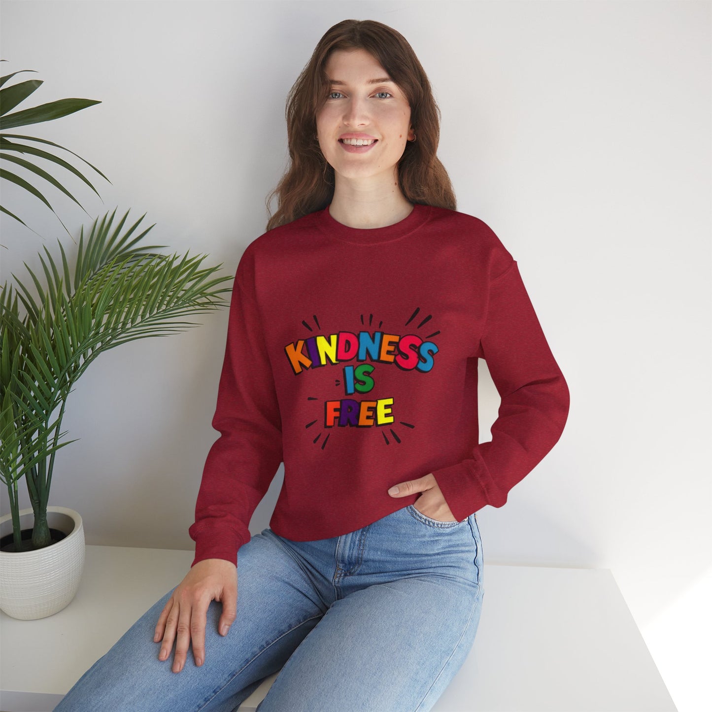 Colorful Kindness is Free Sweatshirt, Unisex Crewneck, Cozy Casual Wear, Gift for Friends, Positive Message Apparel