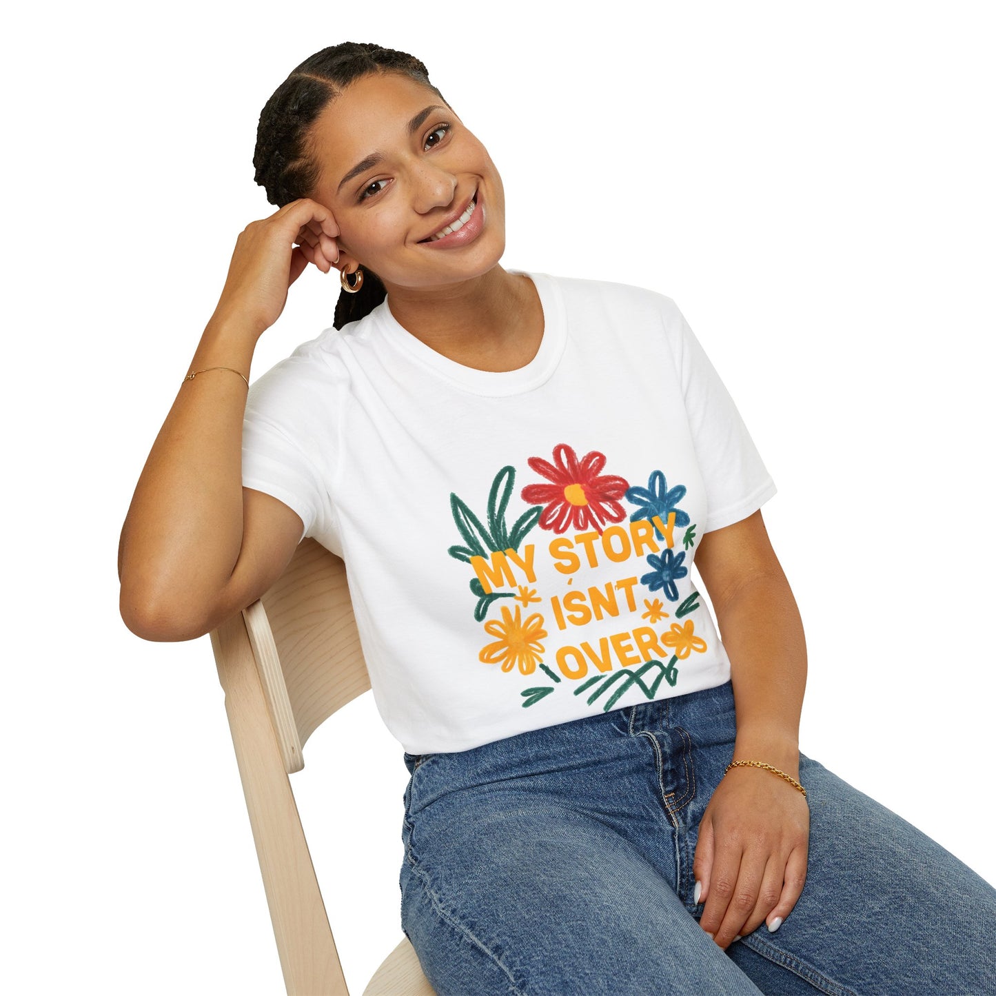 My Story Isn't Over Floral Unisex T-Shirt, Motivational Tee, Casual Wear, Gift for Friends, Encouragement Shirt